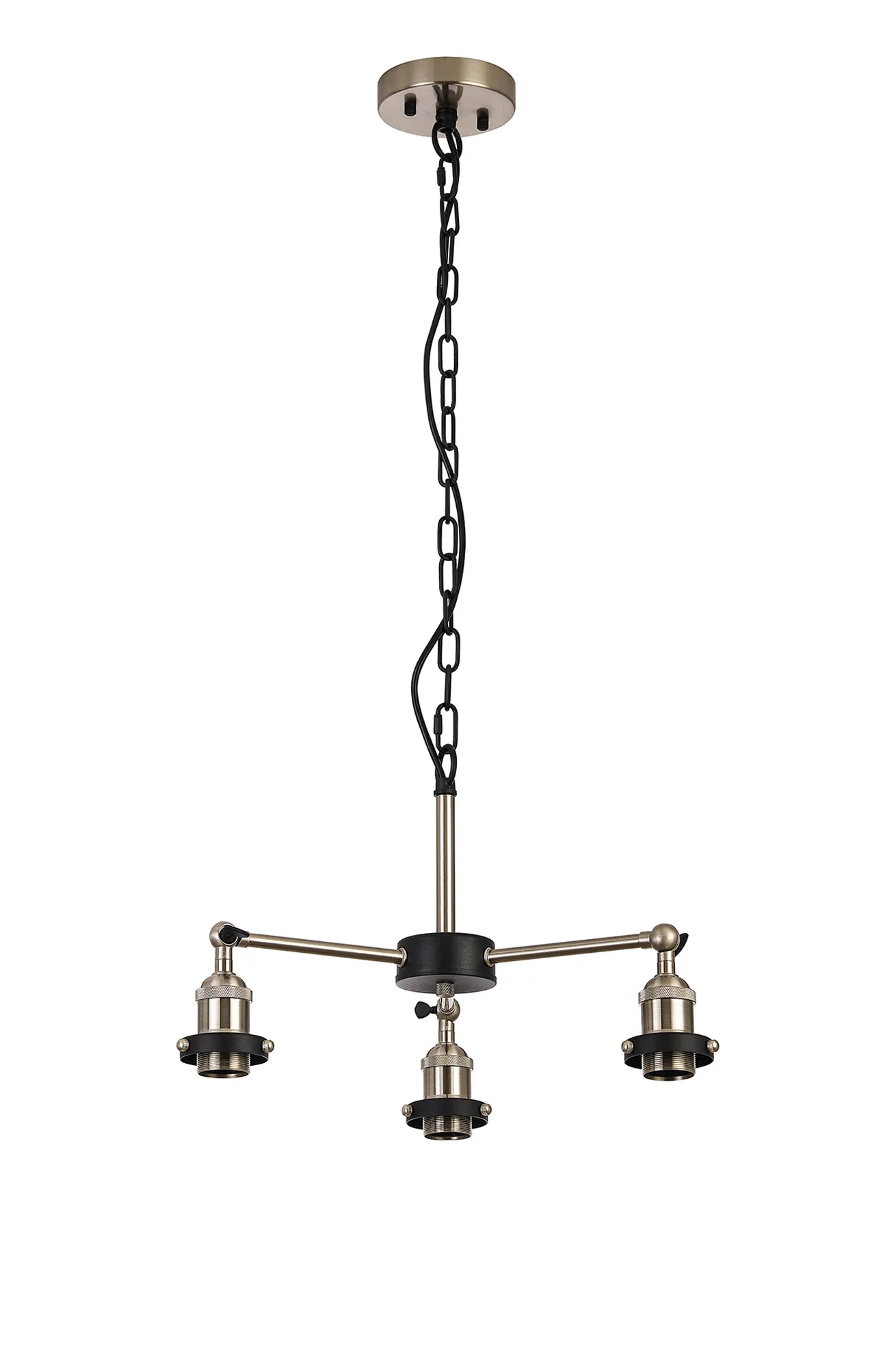 D1025SN  Dreifa Curved Round Pendant (FRAME ONLY), 3 x E27, Satin Nickel/Black